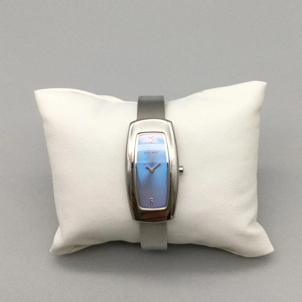 Nine West Womens Watch 19mm Silver Tone Stainless Steel Blue MOP New Battery